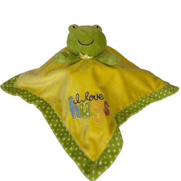 Carters I Love Hugs Frog Plush Lovey Security Blanket Yellow Green Rattle Unisex - Picture 1 of 10